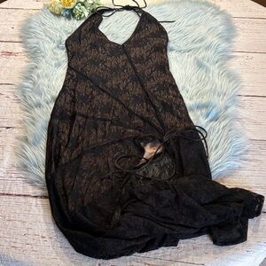 Black Lace Asymmetrical Halter High Low Dress sz S